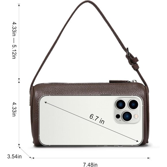 Genuine Leather Crossbody Bag for Women Small Barrel Purse Shoulder Handbag - Picture 6 of 7